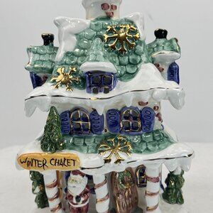 Vintage Kmart Winter Chalet Ceramic Candle Holder Holiday Tealight Cottage 9.5"
